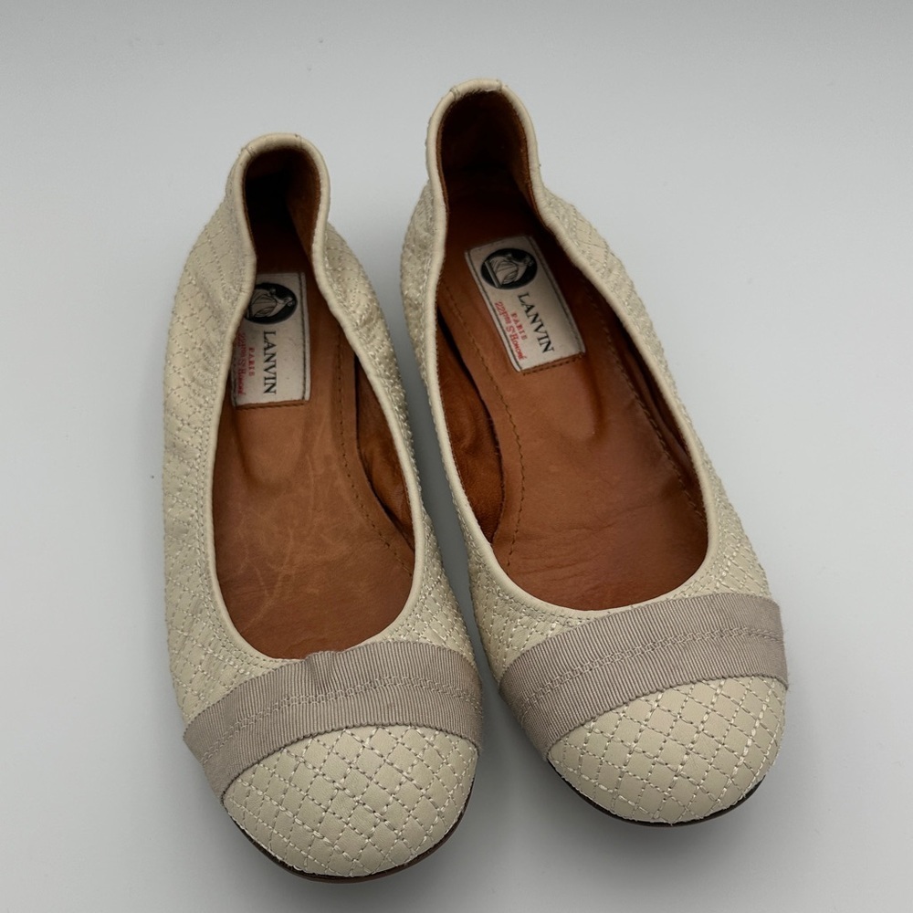 Lanvin Cream Quilted Leather Ballet Flats Sz38 US8